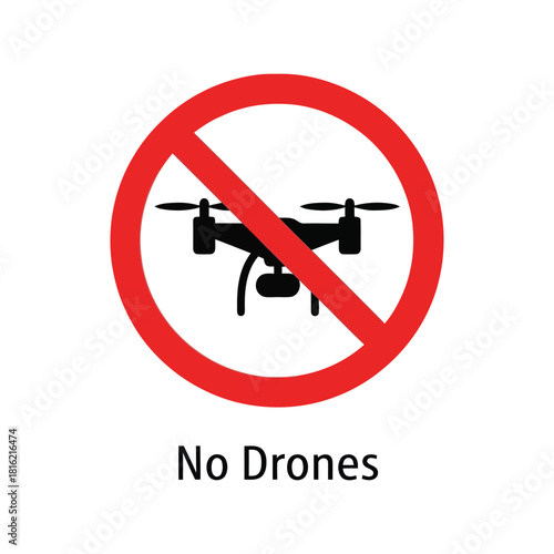 No drones allowed sign icon. restricted flight zone symbol. quadcopter prohibition vector Vector, illustration