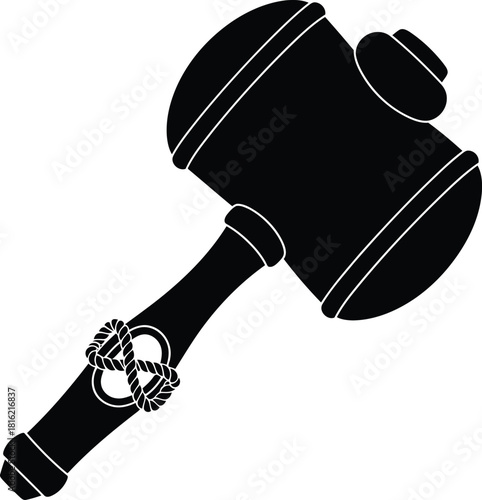 Black gavel with rope knot on white background isolated