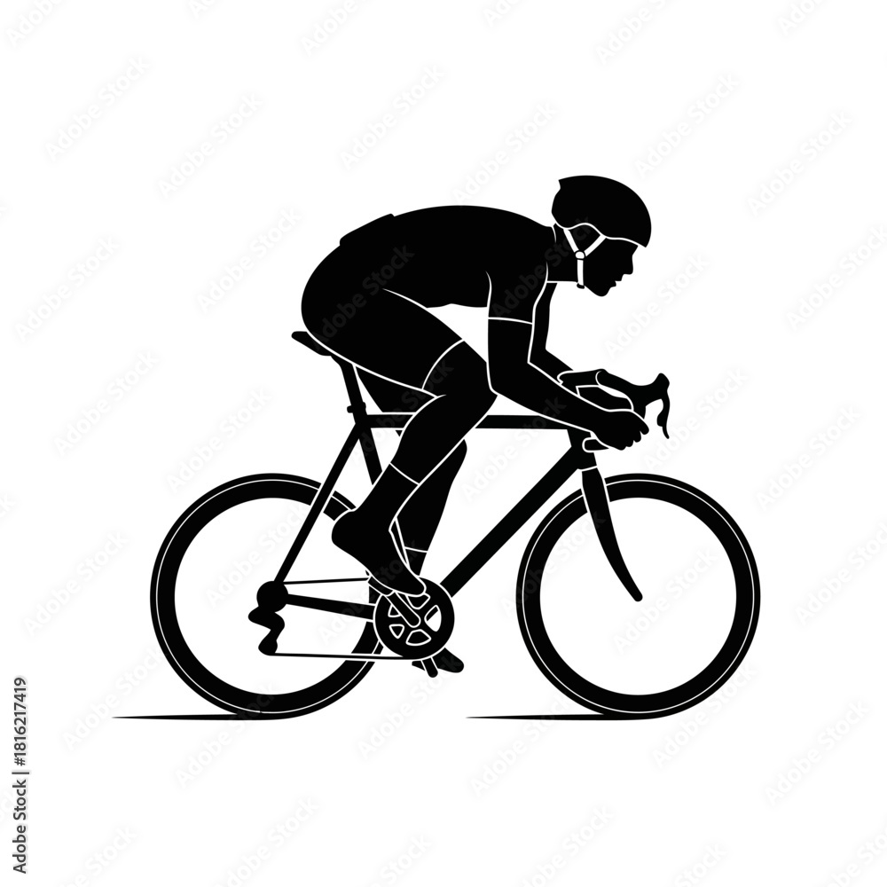 Obraz premium Sleek monochrome cyclist silhouette depicting endurance and the thrill of competitive cycling