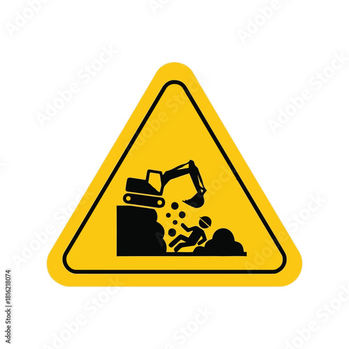 Construction site excavation warning sign: falling material, cave in hazard symbol Vector, illustration