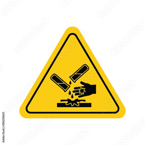Corrosive chemical hazard warning sign: acid burn safety symbol vector icon Vector, illustration