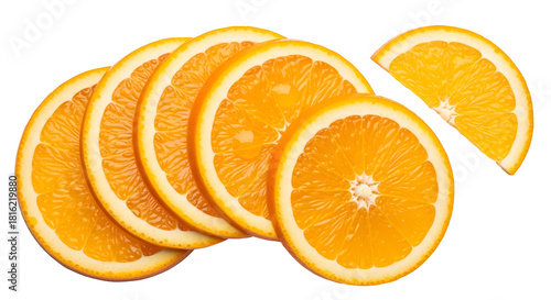 Vibrant Slices of Citrus: A close-up view of a collection of fresh, juicy orange slices, showcasing their bright color and inviting texture. 