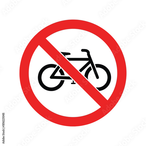 No cycling sign vector icon illustration; bicycle prohibited forbidden restriction symbol Vector, illustration
