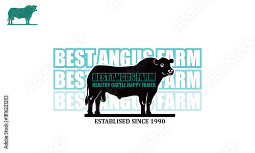 GREAT CATTLE ANGUS FARM LOGO, silhouette of best angus standing vector illustrations