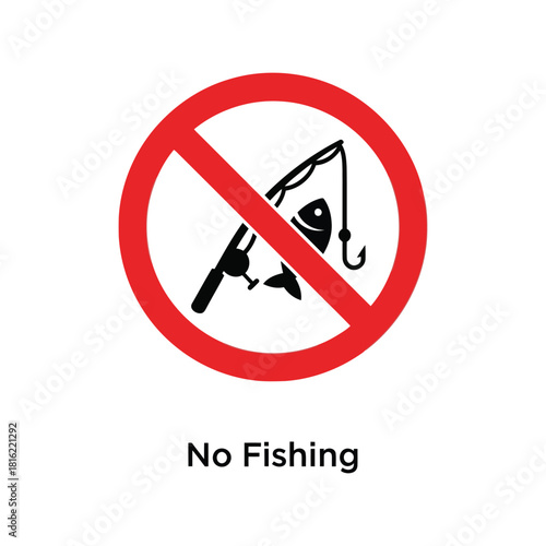 No fishing sign vector illustration   forbidden fishing area prohibition icon design Vector, illustration