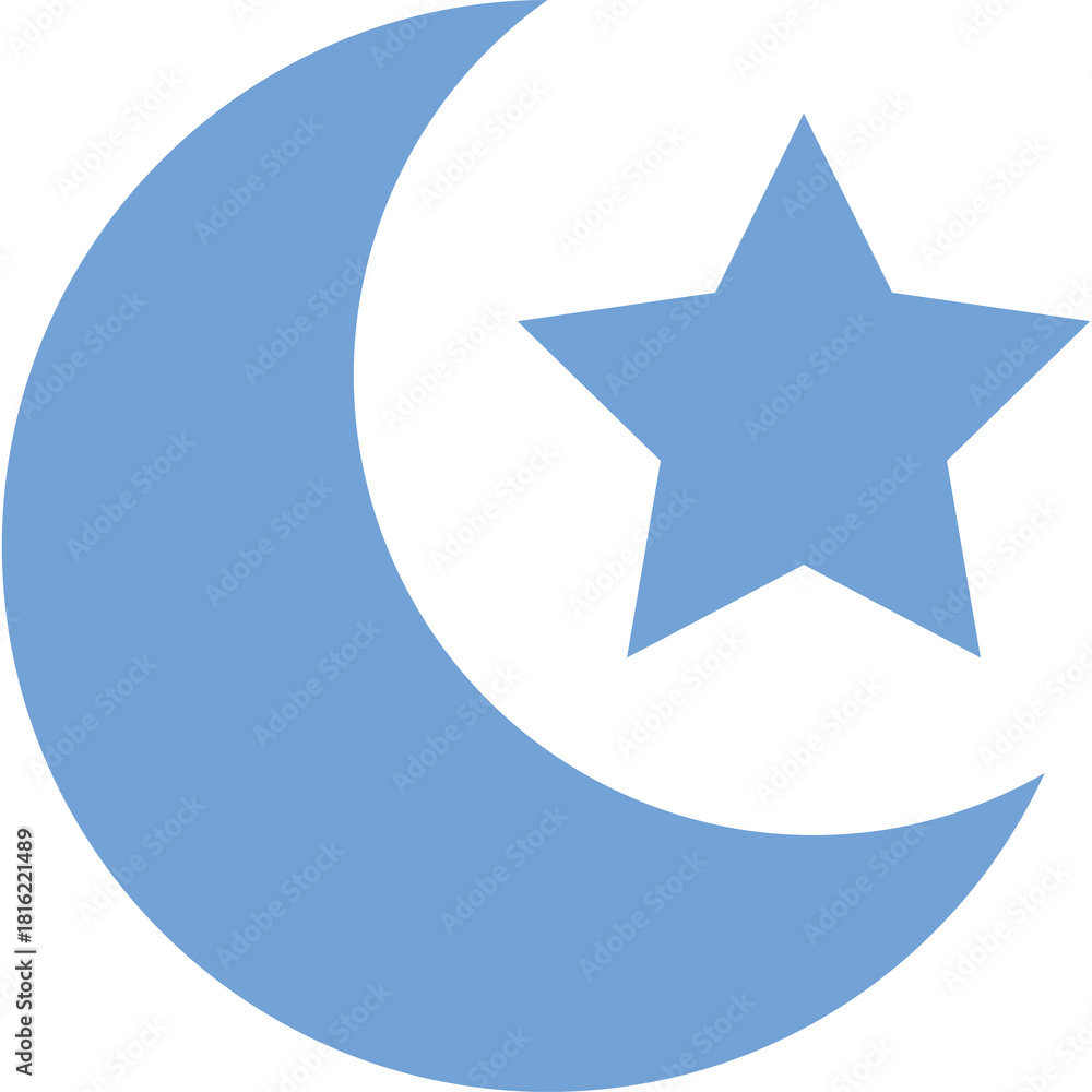 Obraz premium Pale Blue Crescent Moon and Star Symbol on Transparent Background Celestial Iconographic Representation