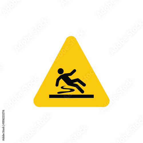 Wet floor warning sign vector icon: slippery danger caution hazard symbol for safety Vector, illustration