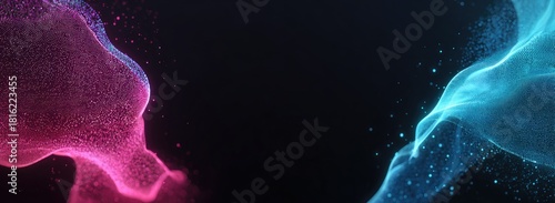 Abstract digital art display of swirling, glowing particles