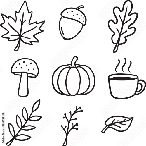 hand-drawn vector tattoo set with an autumn theme