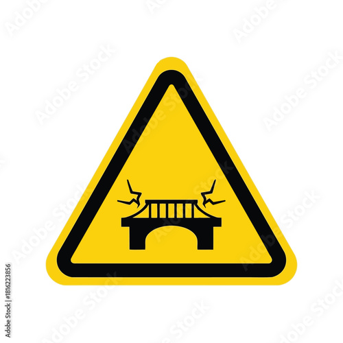 Warning sign damaged bridge icon. weak structure danger, collapse risk ahead Vector, illustration