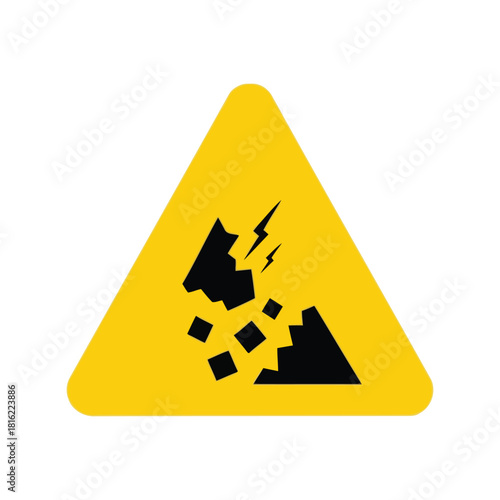 Falling rocks warning sign icon. landslide hazard symbol vector. construction safety danger. Vector, illustration