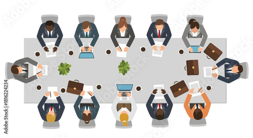 Business Team Meeting Illustration People Gathering Around a Conference Table