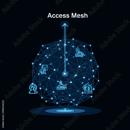 Abstract conceptual visualization of a decentralized global network infrastructure facilitating secure, interconnected access to diverse digital resources and information