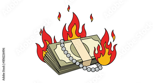 Financial illustration depicting the burn rate, indicating a potential financial loss or risk