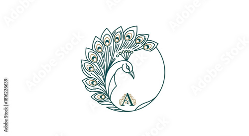Elegant peacock logo design featuring intricate details and a letter, creating a refined and