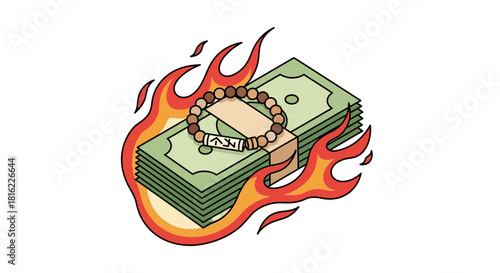 Burning wealth and adornment a depiction of lavishness and transient fortunes