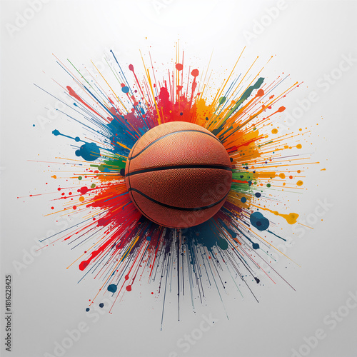 Basketball with Vibrant Colorful Paint Splash