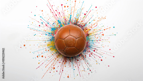 Vintage soccer ball with colorful paint splash