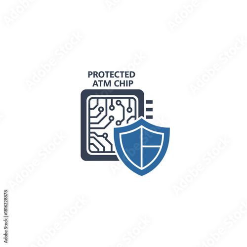 Secure ATM Chip Technology with Shield Icon Representing Protection and Safety