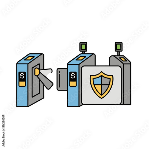 Security Entrance Icon Smart Access System with Turnstiles for Protected Zones and Restricted Areas
