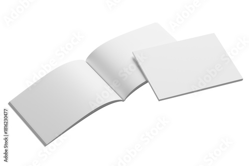 A5 / A4 Landscape Magazine White Blank 3D Rendering Transparent Background Mockup PNG