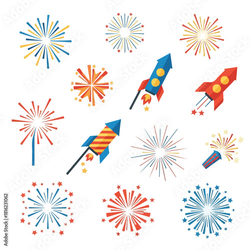 Festive Fireworks and Rocket Illustrations