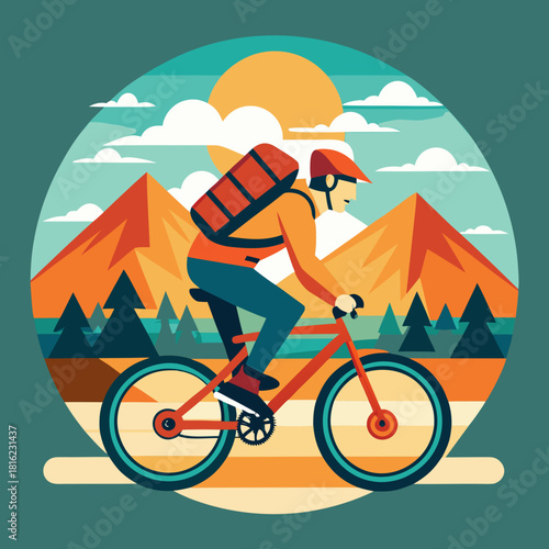  mountain biking adventure, flat style, editable layers
