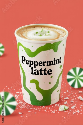 Seasonal Peppermint Coffee Latte in To-Go Cup for Promo Layouts