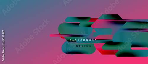 Abstract colorful shapes overlap, creating dynamic background. Pink, blue, teal hues blend smoothly. Text reads background design.