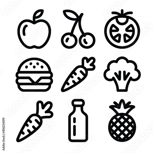 Assortment of healthy and unhealthy food isolated on white background.