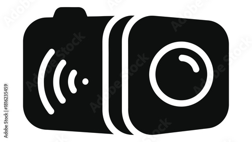 Black and white icon representing a thermal camera with wireless signal, symbolizing heatbased imaging technology isolat