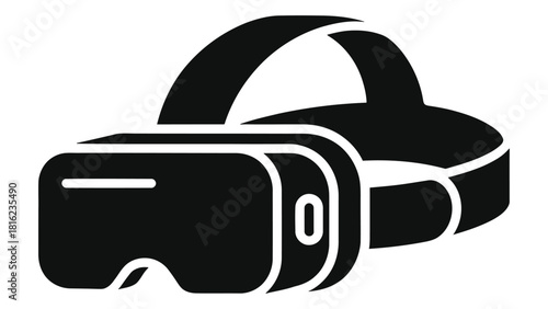 Black and white icon representing a virtual reality headset for immersive viewing and digital experience technology