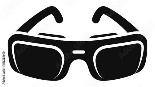 Black silhouette icon of virtual reality smart glasses for mixed reality view.