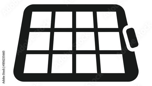 Simple black and white icon representing a portable solar panel charger for electronic device energy generation.