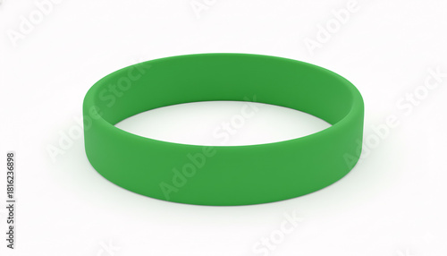Blank green rubber wristband bracelet isolated on white. Sport center, gym or swimming pool silicone bracelet