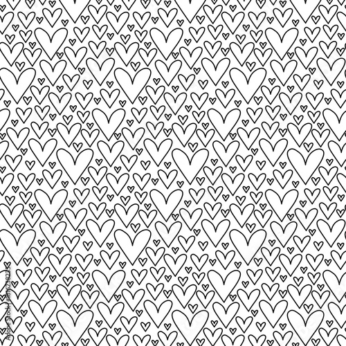 heart closeup Valentine's Day seamless pattern. Vector graphic line black and white illustration. Silhouette sign for logo, print, comics, fashion, pop art, boards, design, stickers, decoration