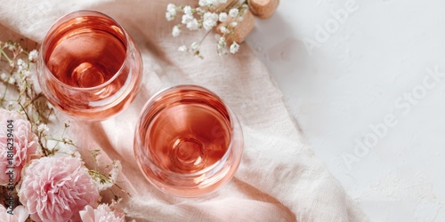 Two glasses of rosé wine celebrating a romantic moment