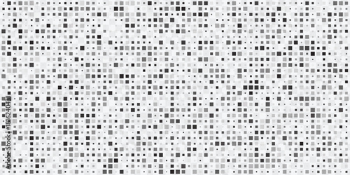 Monochrome mosaic background with random shades of squares. Digital texture, data visualization.