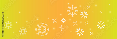 Wallpaper of randomly falling snowflakes. Frozen snow dust grains. Snowy sky with a yellowish-orange background. Snowy natural landscape. Vector illustration.