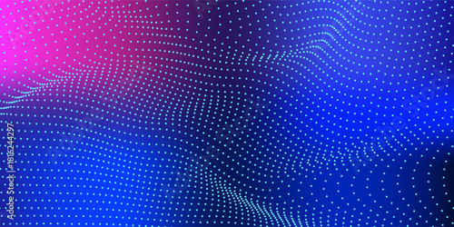 Abstract digital waving 3d particle technology background design. Futuristic moving dots particles, hi-tech and big data visualization for brochures, flyers, magazine, business card, banner. Vector.