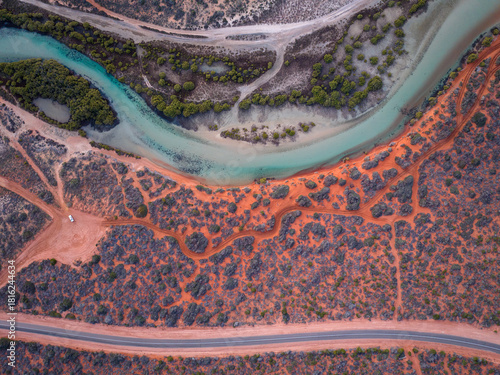 Aerial Shot of Turquoise Water and Coastline in Shark Bay and Monkey Mia