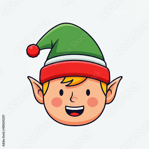 Cheerful Elf Icon Festive Illustration of a Smiling Christmas Elf with a Green and Red Hat