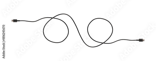 USB Type-C cable isolated on a transparent PNG. Ideal for concepts related to business technology, data transfer, connectivity and fast charging for modern devices.	
