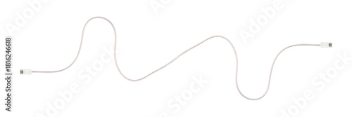 A white fabric-braided USB Type-C cable isolated on a transparent PNG. Ideal for concepts related to business technology, data transfer, connectivity and fast charging for modern devices.
