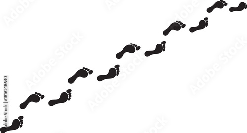 Up footprint trail of human, human footprints silhouette vector