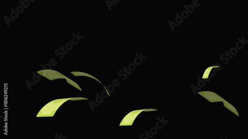 Cartoon Dollar Bills Falling and Flying Across Screen with Alpha Channel Background.