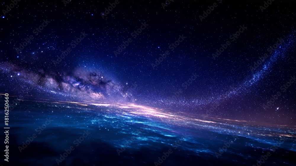 Fototapeta premium Celestial Vistas: Starlit Galaxy Over Cosmic Ocean Nightscape
