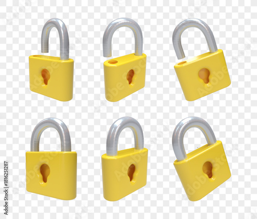 3D Yellow Padlock Transparent Illustration