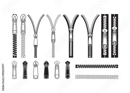 Zipper, Zipper vector bundle, Zipper clipart, Zipper silhouette.	