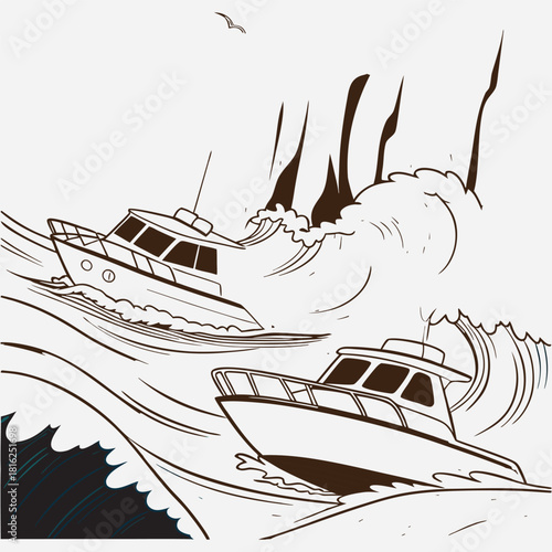 Motorboat fighting the waves